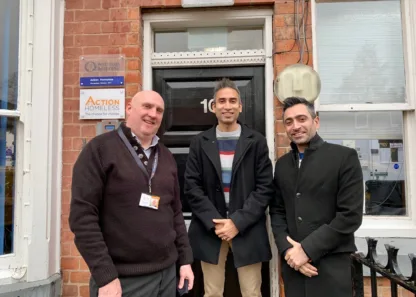 Mark Grant, CEO of Action Homeless (left) is pictured with Neil Thakkar (centre) and Viresh Popat (right) of ZONE Developments