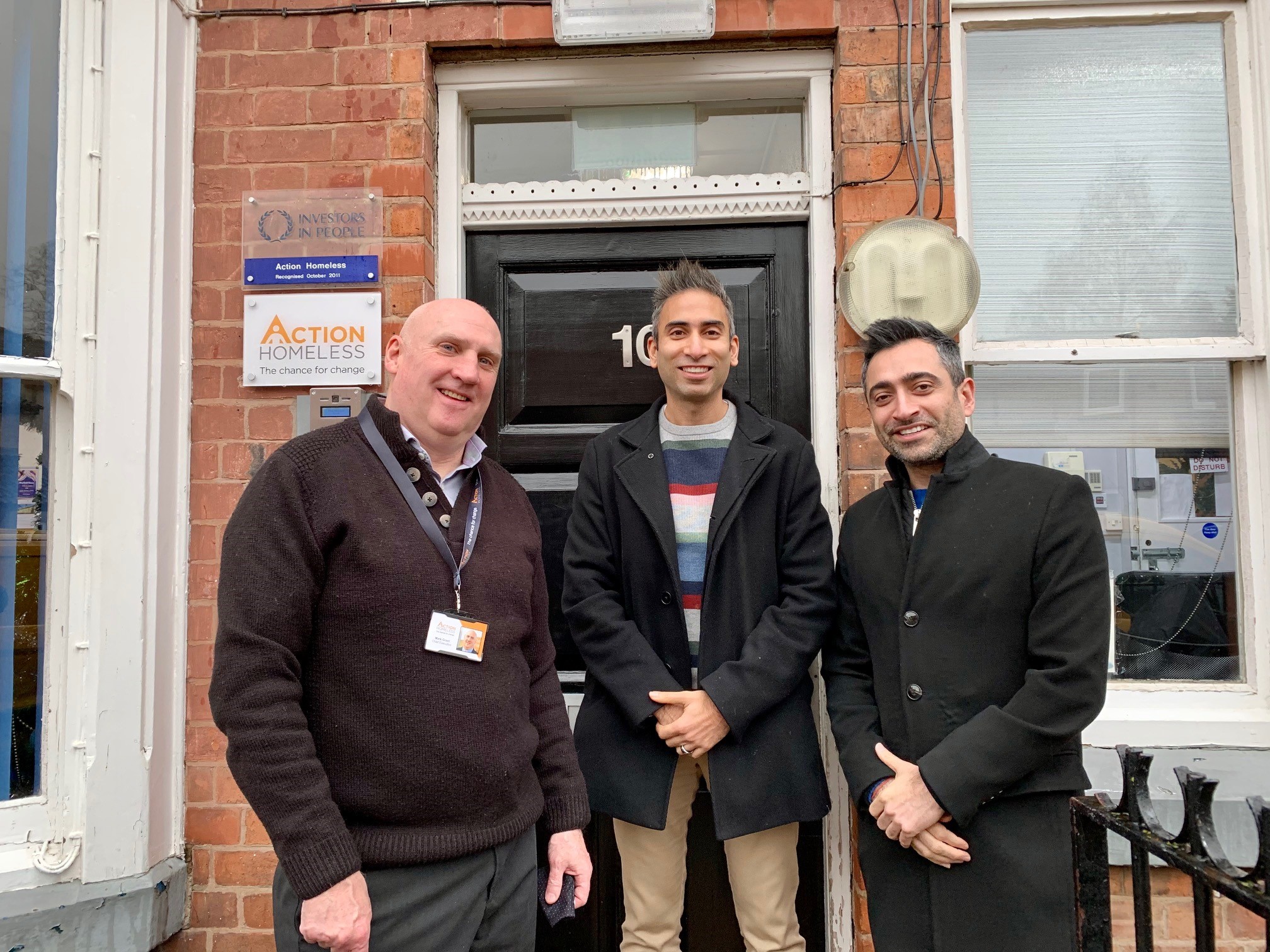 Mark Grant, CEO of Action Homeless (left) is pictured with Neil Thakkar (centre) and Viresh Popat (right) of ZONE Developments